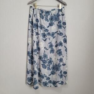 Chaus Floral Midi Skirt Womens XL 32 waist Blue Lined Vintage 90s Casual Dressy